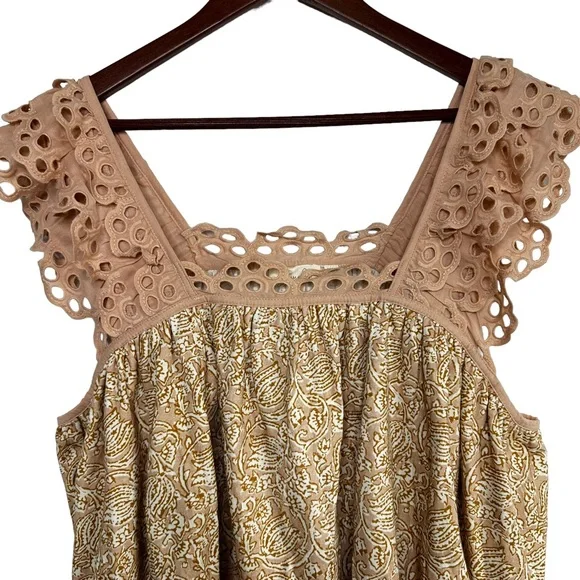 Anthro Let Me Be Eyelet Swing Top Sz XL Sleeveless Tiered Silhouette Boho Dreamy - Picture 6 of 16